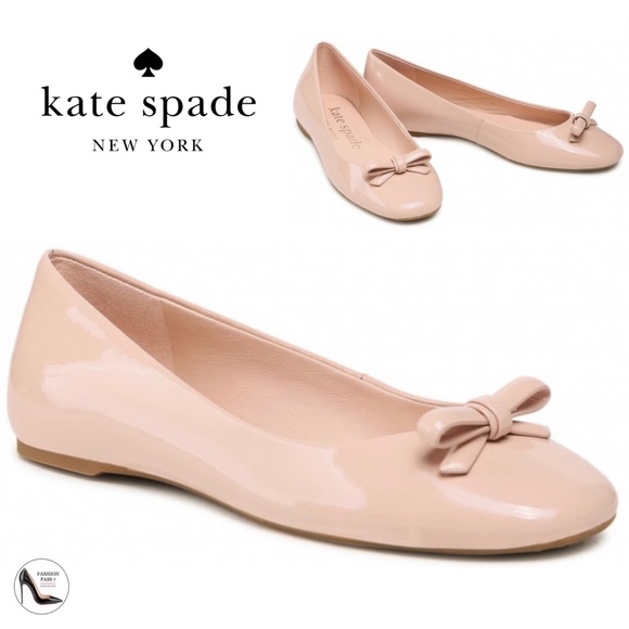 Kate Spade Kiersten Bow Nude Patent Leather Ballet Flats Round Toe Dress Shoes - Picture 1 of 15
